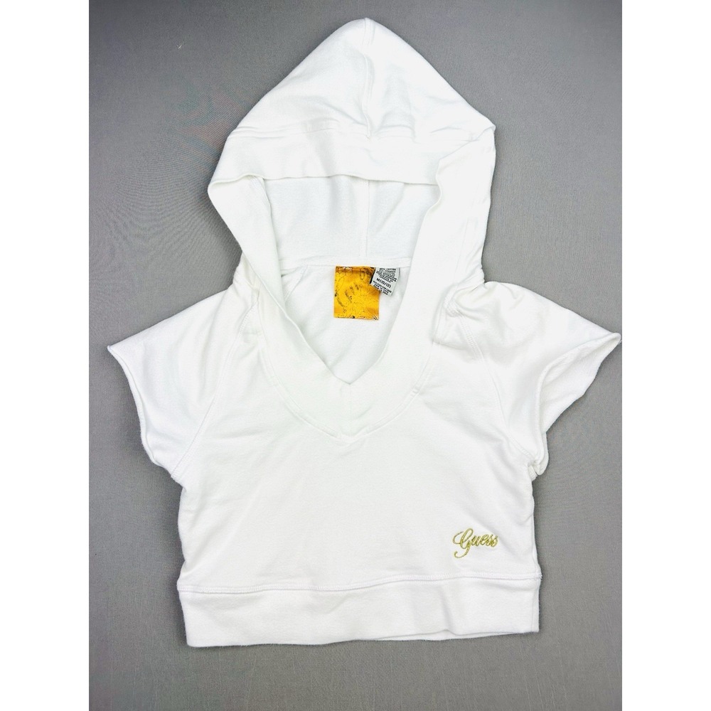 Guess Girls M 10/12 White Hoodie Crop Top Y2K‎ Beach Style